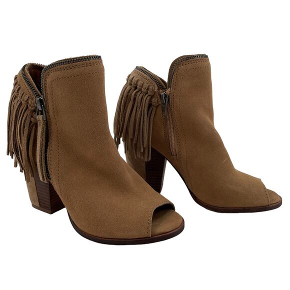 DV by Dolce Vita Brown Suede Fringe Ankle Open Toe Boho Short Ankle Bootie 7 - Picture 1 of 11